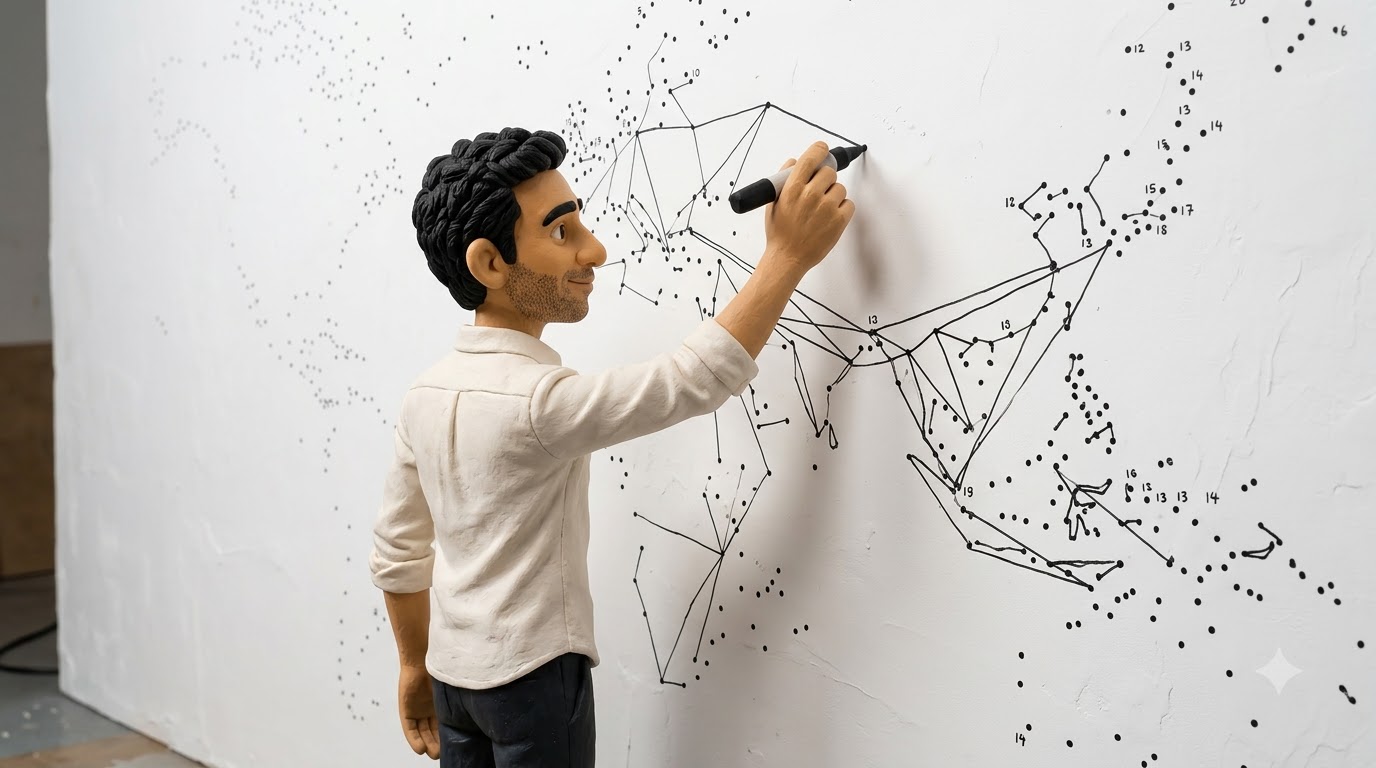 Vik connecting business data points on a wall map