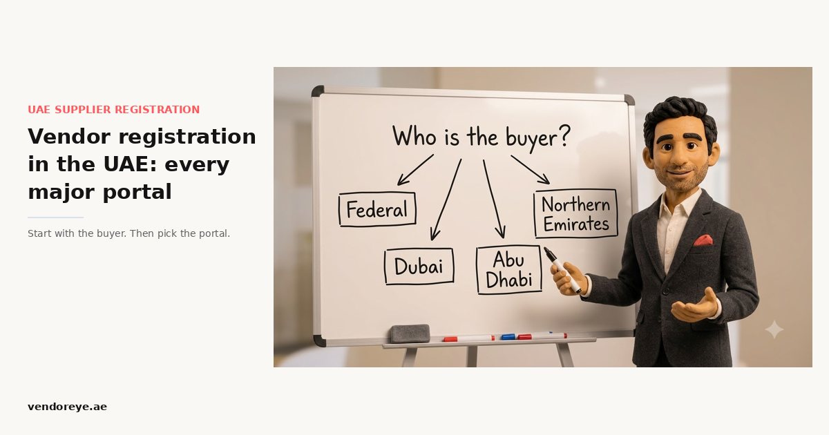 Vik, the Vendoreye agent, mapping UAE buyers to federal, Dubai, Abu Dhabi and Northern Emirates portals