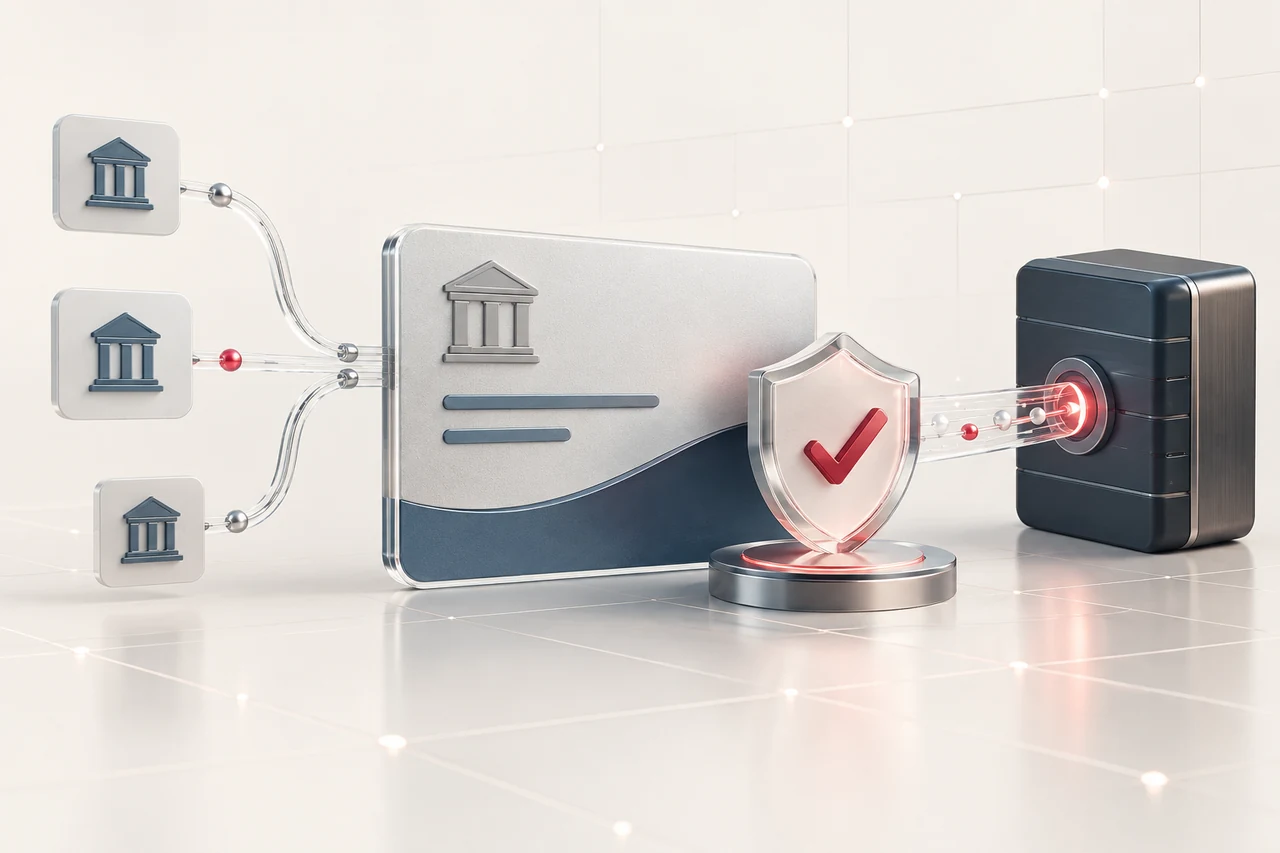 Abstract bank account data passing through a secure IBAN verification service