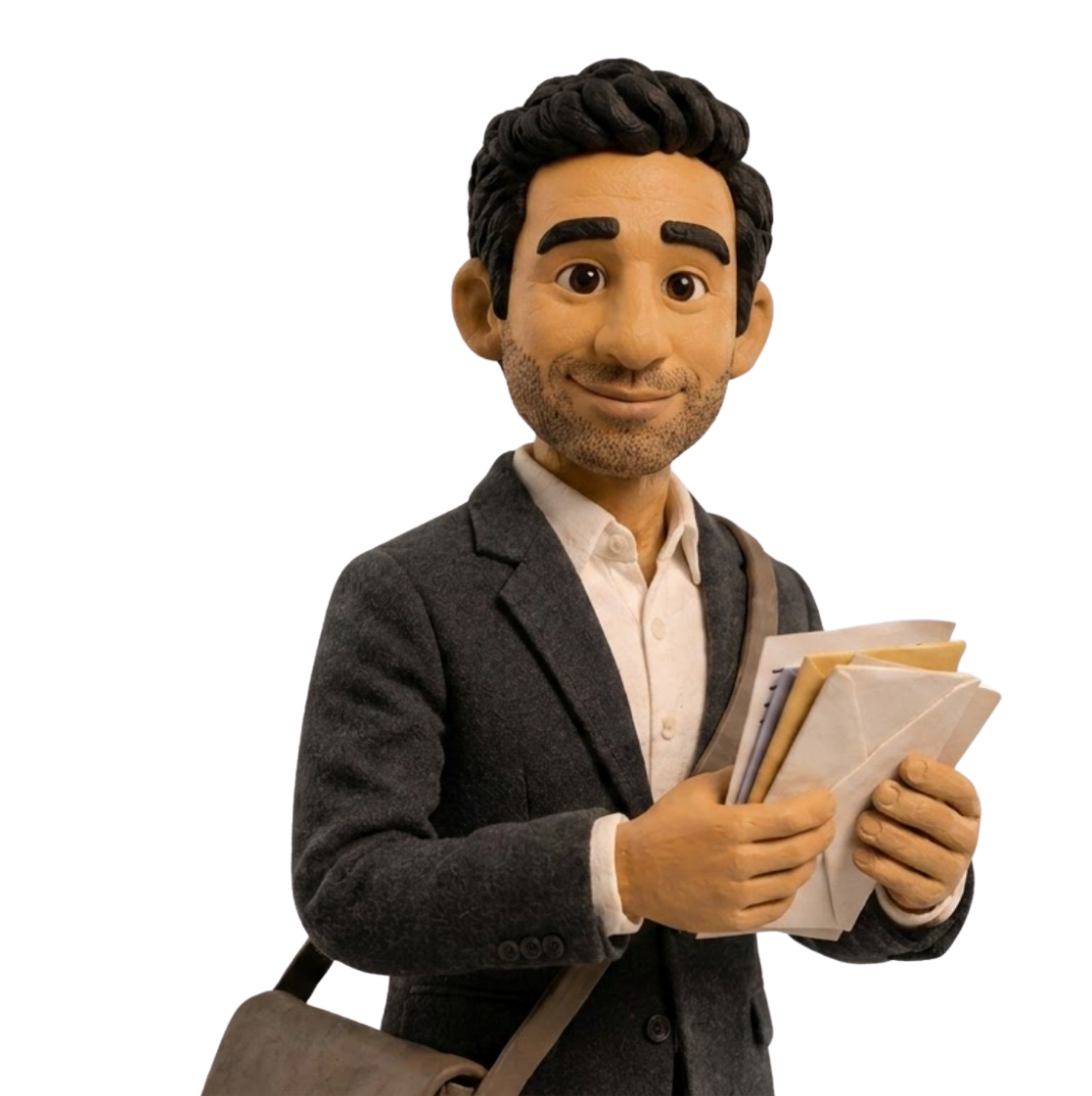 Vik carrying vendor invitation envelopes