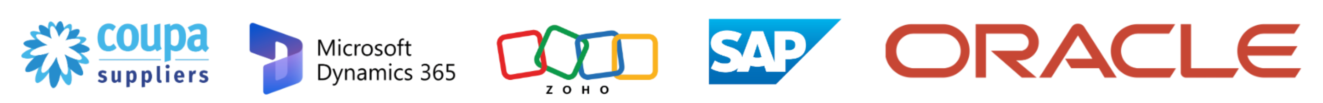 Supported integration ecosystem including Coupa, Microsoft Dynamics 365, Zoho, SAP and Oracle